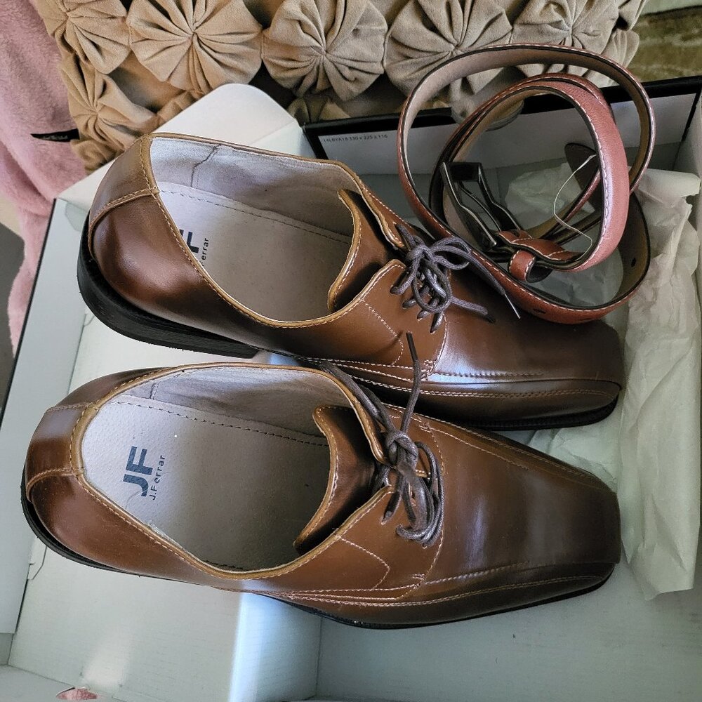 Men's Brown JF J.Ferrar Lace Up Dress Shoes 10.5 M Plus Belt